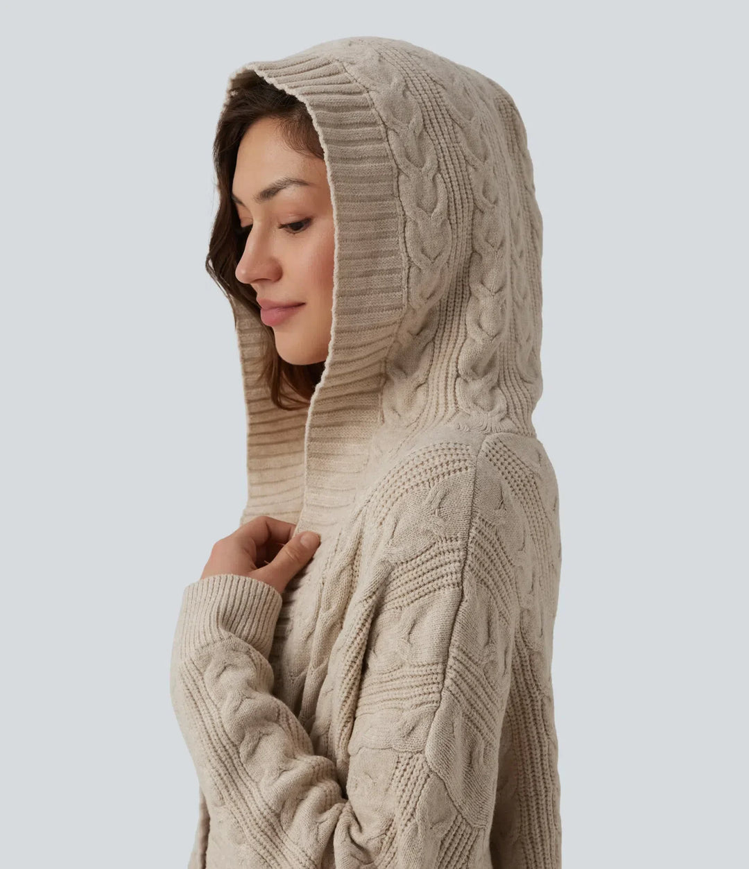 Med huva långärmad lång modell vardaglig cardigan med fickor