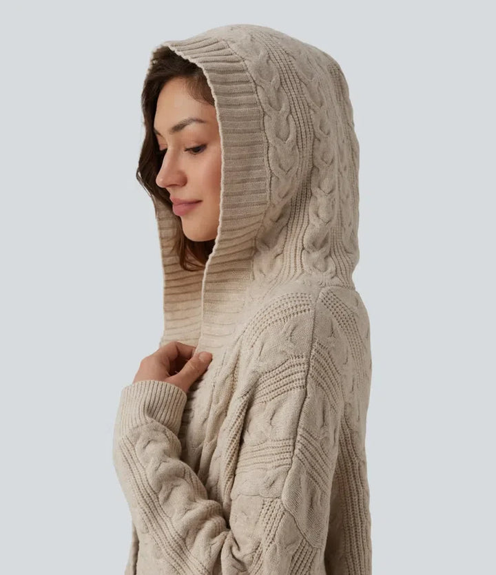Med huva långärmad lång modell vardaglig cardigan med fickor