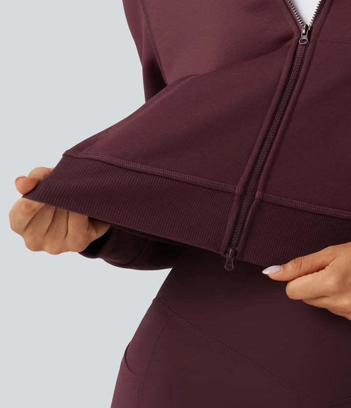 Med huva långärmad fleece träning sweatshirt med fickor
