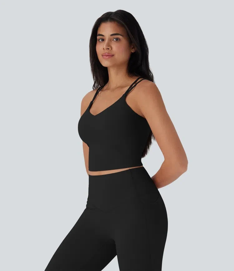 Halara UltraSculpt sval snabbtorkande kort yogalinne – UPF50+