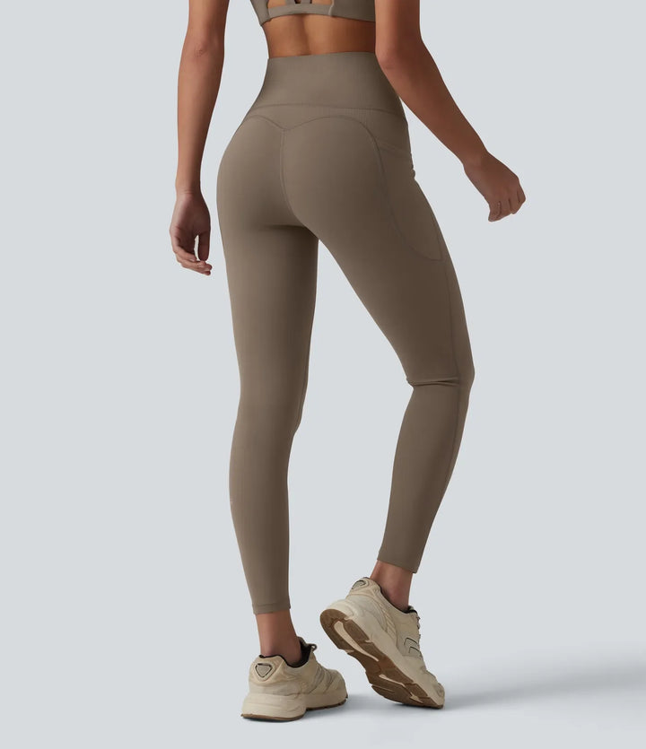 Halara UltraSculpt med hög midja och magkontroll kontrast ribbad yoga 7/8 leggings med fickor