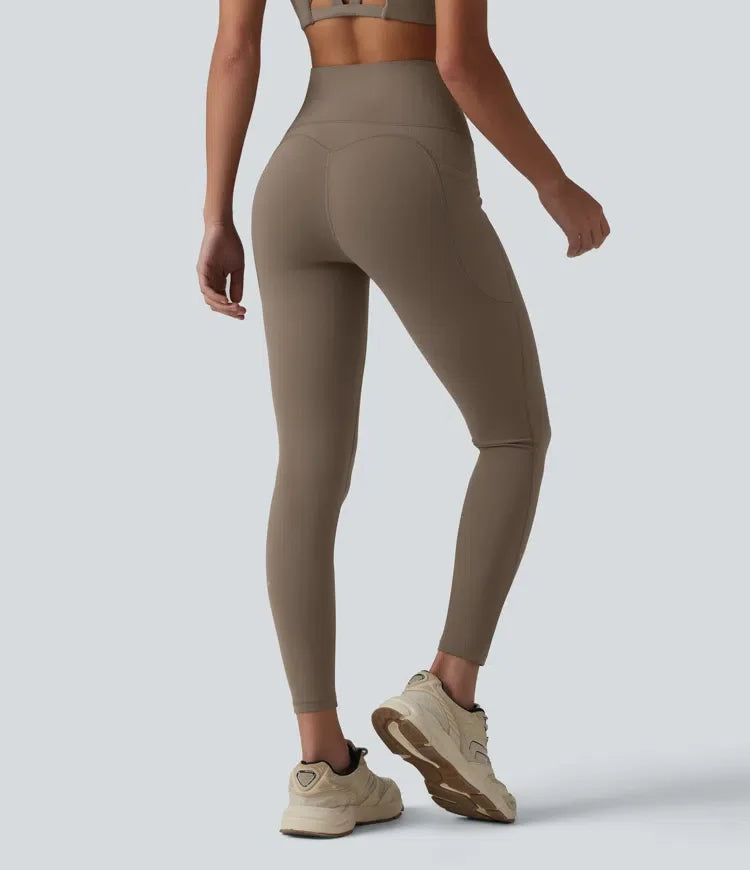 Halara UltraSculpt med hög midja och magkontroll kontrast ribbad yoga 7/8 leggings med fickor