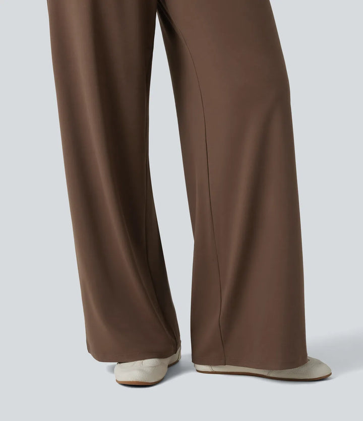 Båtringad ärmlös rynkat vida ben vardaglig jumpsuit med fickor-Easy Peezy Edition
