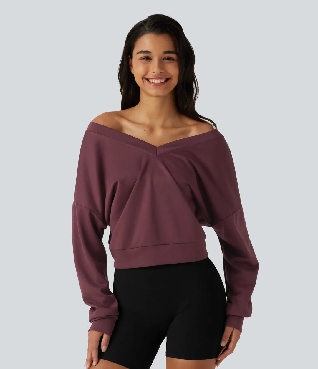 V-ringad långärmad boxig avkoppling sweatshirt