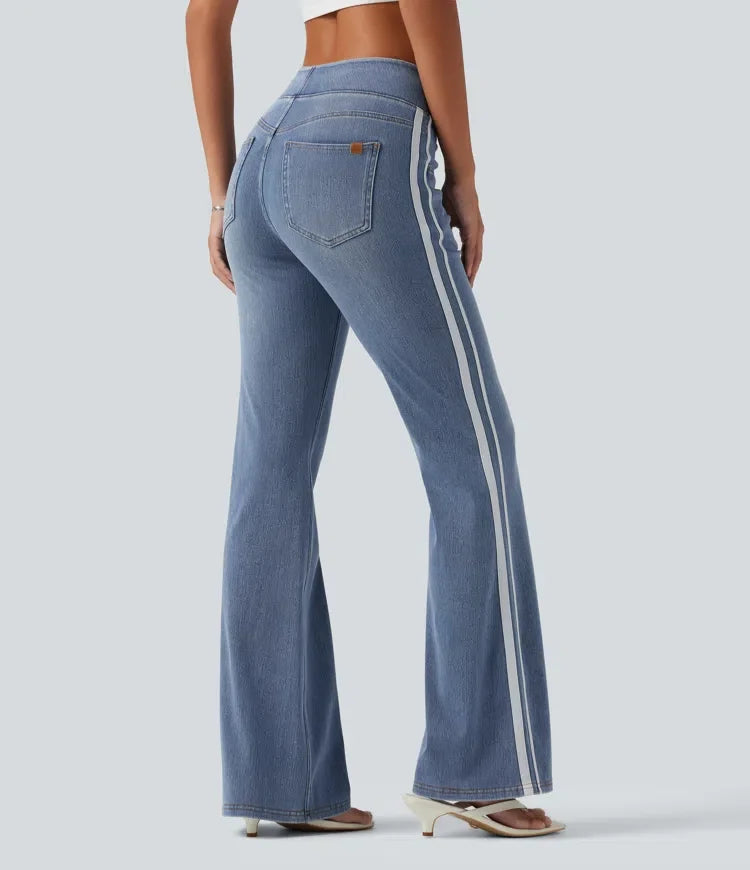 Halara Flex med hög midja rand utsvängd tvättad vardagsjeans med fickor