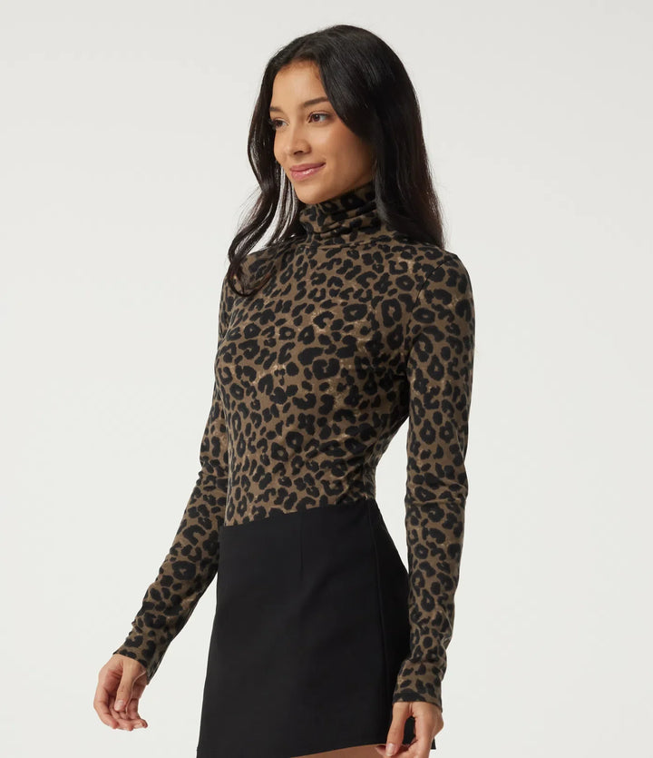 Lagerliknande halvpolo långärmad leopardmönster vardaglig T-shirt