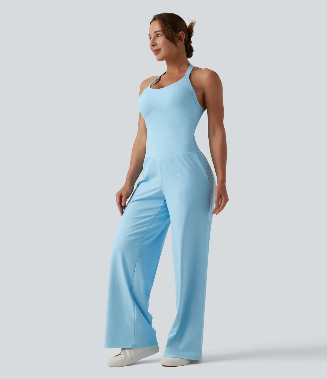 SoftlyZero luftig halterneck InstantCool vardaglig jumpsuit med fickor-Easy Peezy Edition