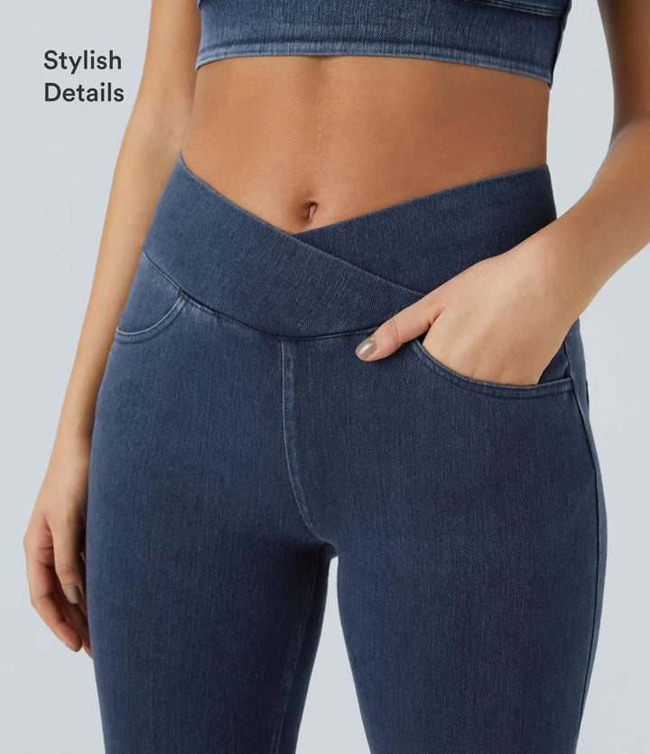 Lyckera Flex högmidjad crossover fickor denim arbete leggings