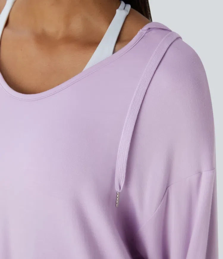 Med huva V-ringad dragsko tumhål lång modell vardaglig sweatshirt