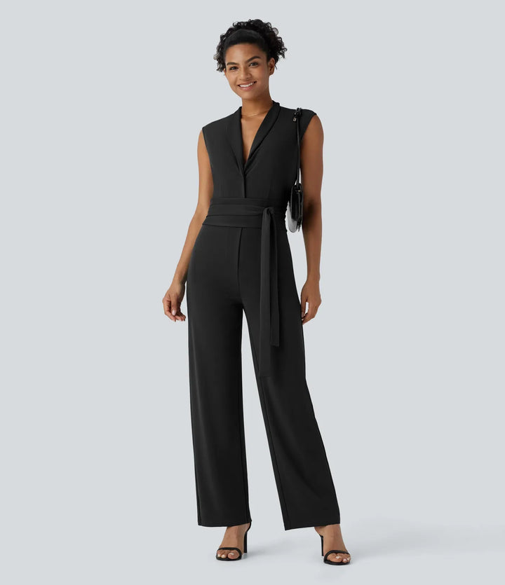 Ärmlös bältad ficka arbetsjumpsuit-Easy Peezy Edition