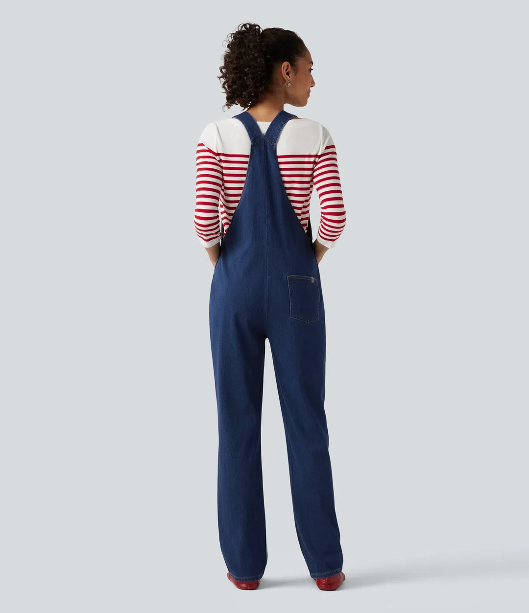 Lyckera Flex denim fyrkantig halsringning ärmlös avsmalnande vardaglig jumpsuit med fickor