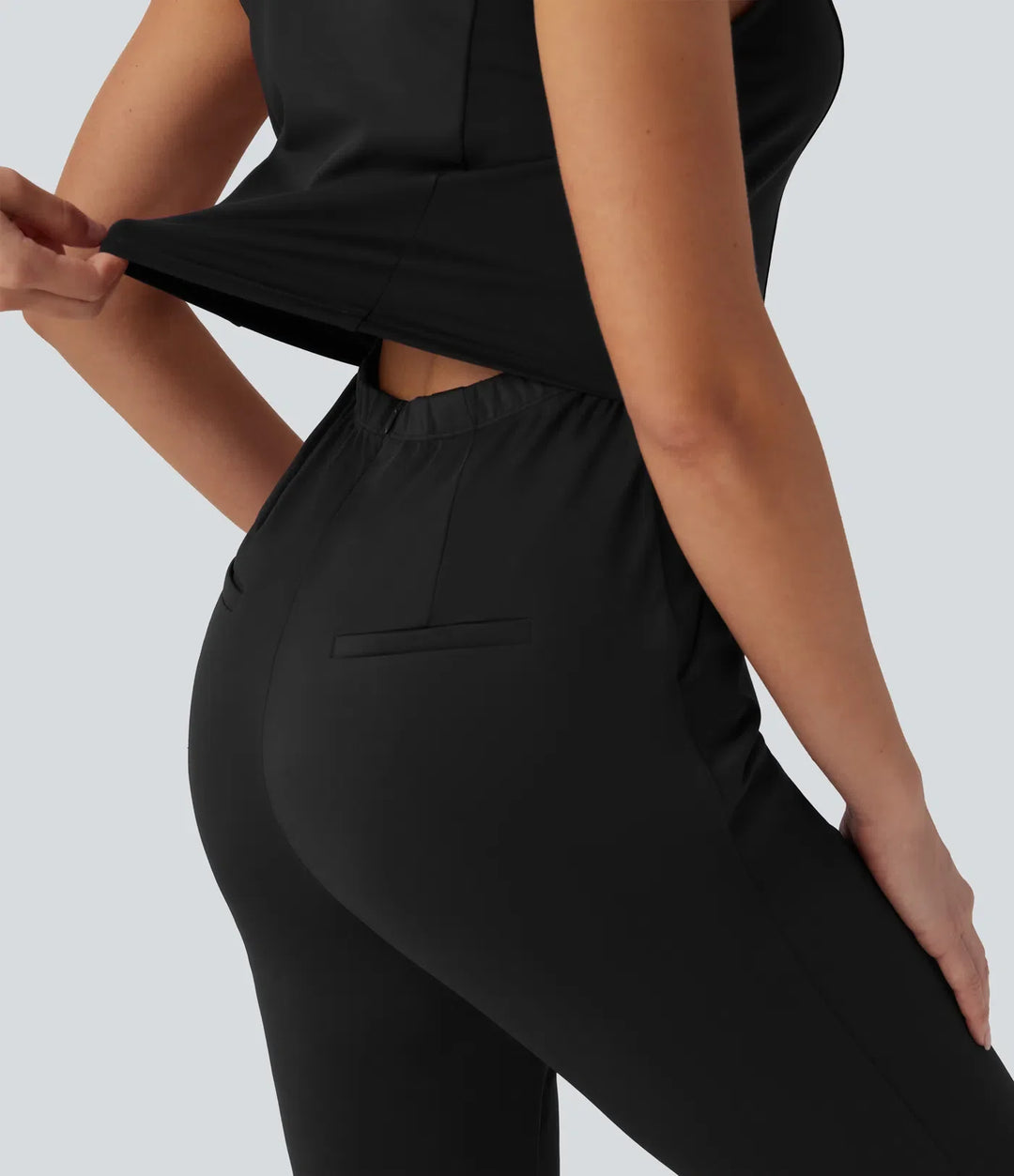 V-ringad ärmlös vardaglig bootcut jumpsuit med fickor-Easy Peezy Edition