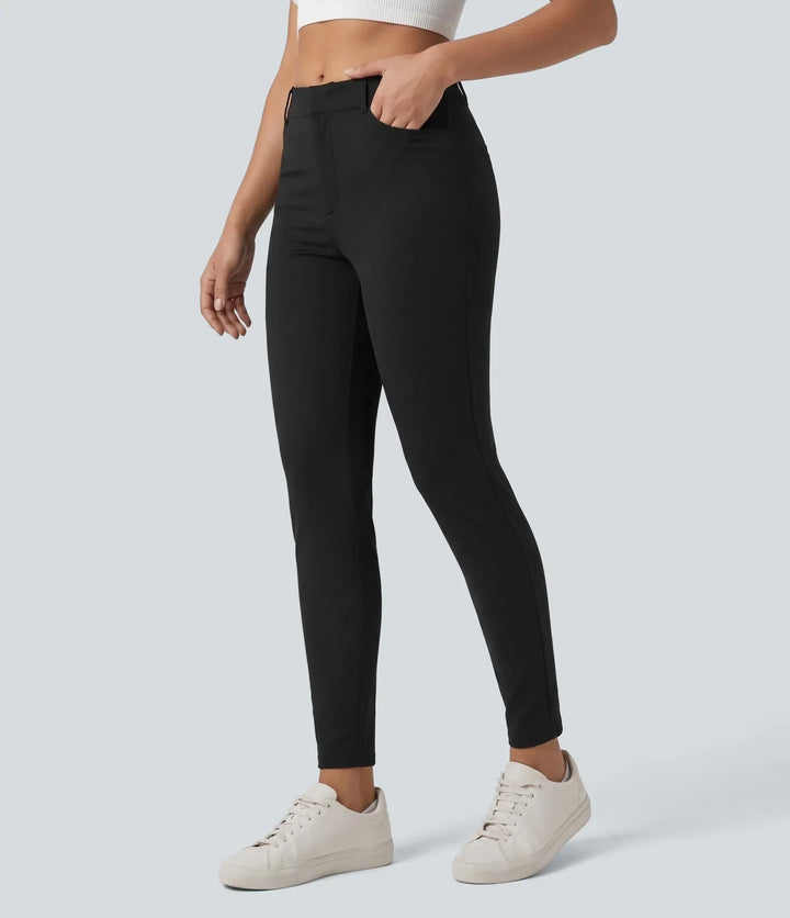 Lyckera Flex högmidjad skinny fiskbensmönstrad arbetsbyxor med fickor