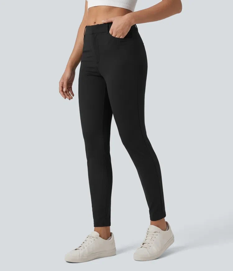 Lyckera Flex högmidjad skinny fiskbensmönstrad arbetsbyxor med fickor