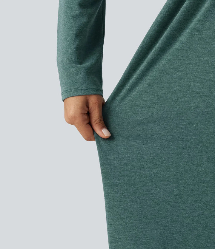 Djup rund halsringning långärmad inbyggd BH vida ben rynkat vardaglig jumpsuit med fickor-Easy Peezy Edition