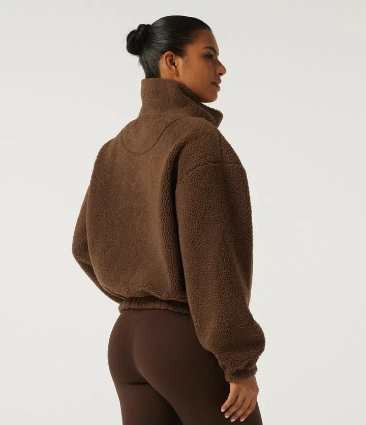 Polokrage långärmad yoga sherpajacka med fickor