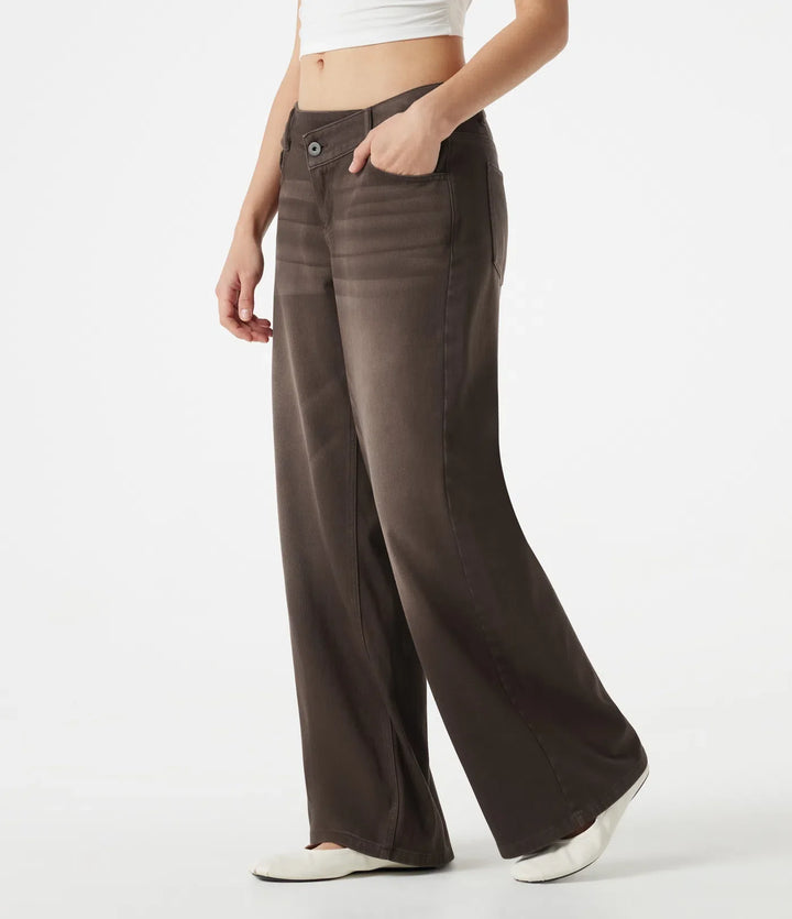 Lyckera Flex asymmetrisk låg midja vida ben färgstark tvättad vardagsjeans med fickor