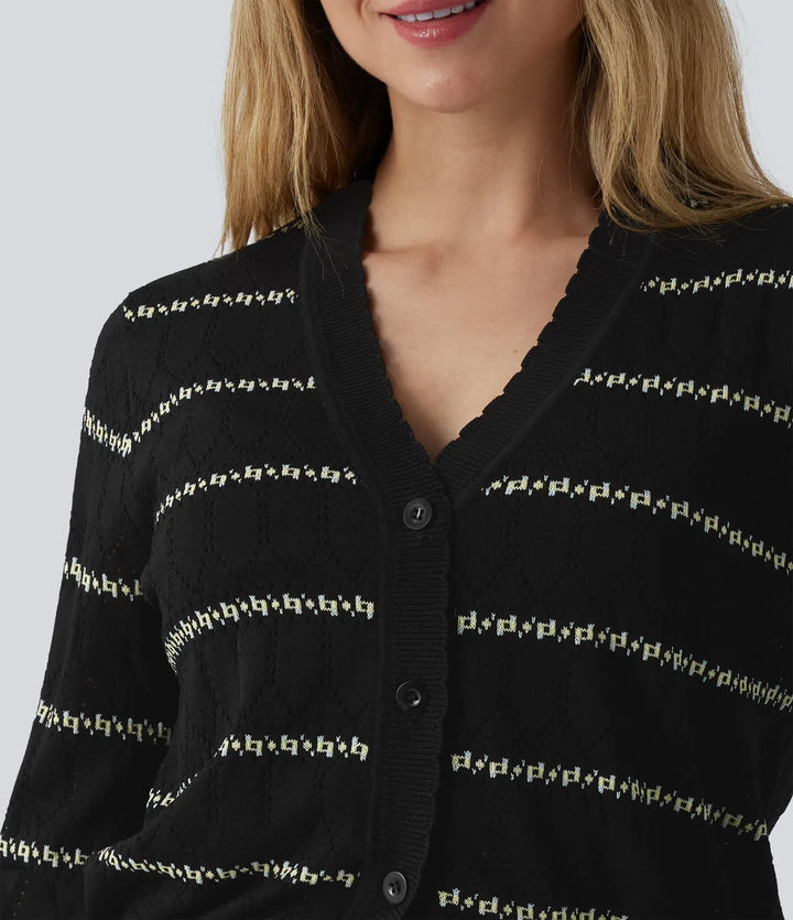 V-ringad långärmad färgblock tröja stickad cardigan
