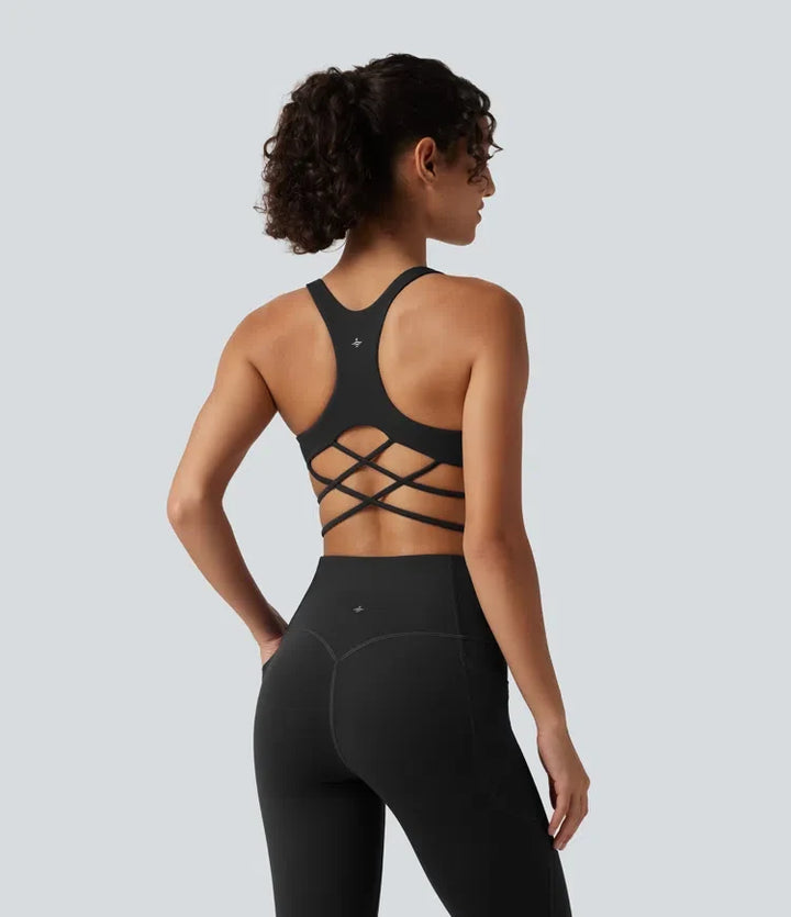 Halara UltraSculpt inbyggd bh magkontroll träning jumpsuit med fickor – Easy Peezy-utgåva