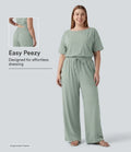 Plusstorlek båtringning kortärmad dragsko baggy jumpsuit för vardag med fickor – Easy Peezy-utgåva