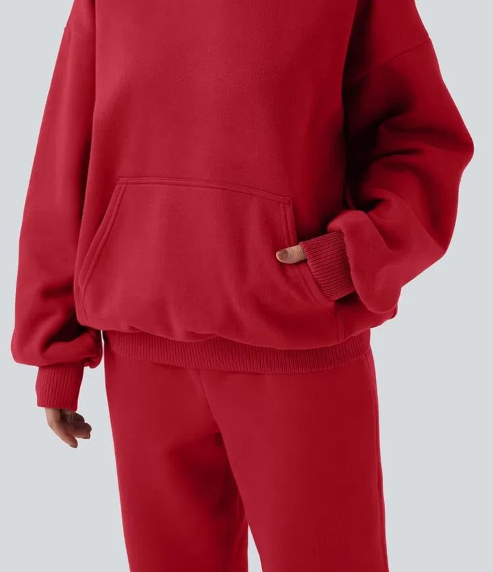 Med huva långärmad fleece vardaglig bomull sweatshirt med fickor