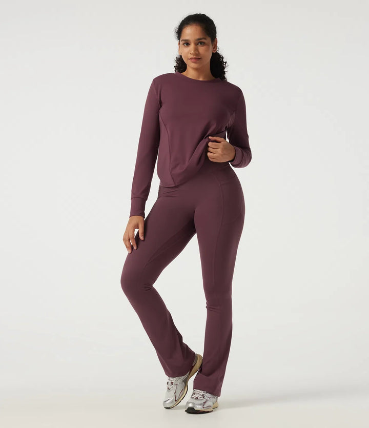 Rund hals långärmad kontrastmesh snabbtorkande träning sweatshirt