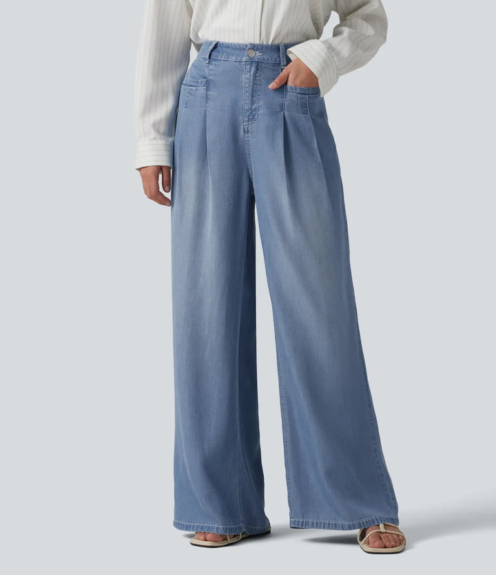 Med hög midja vida ben vardagsjeans med fickor
