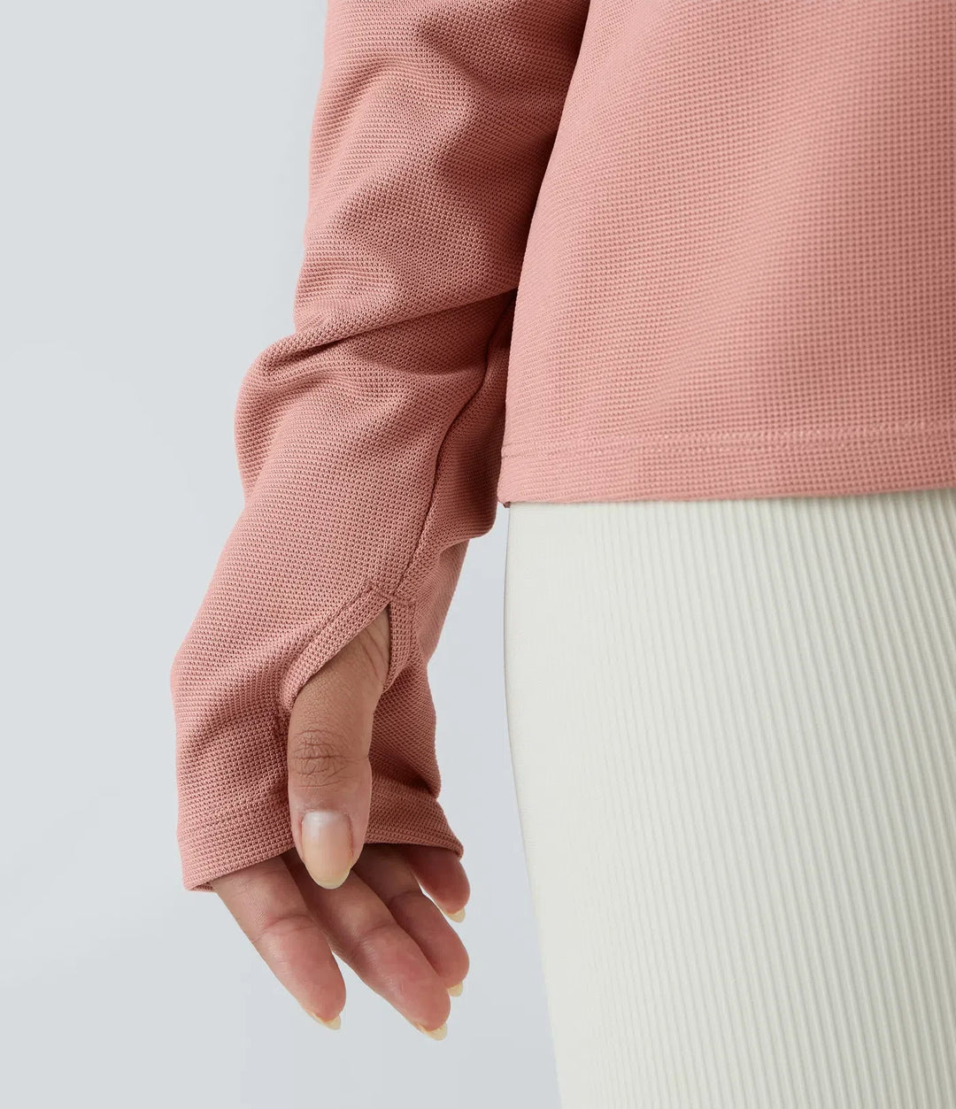 Front tumhål våffelstruktur vardaglig sweatshirt