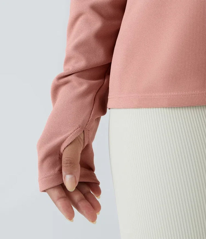 Front tumhål våffelstruktur vardaglig sweatshirt