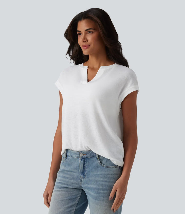 Halvtransparent med slag kortärmad T-shirt för vardag