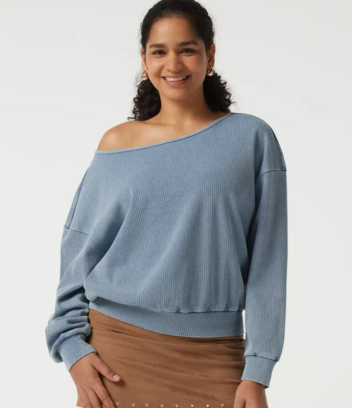 Båtringad lång fladdermusärm vardaglig sweatshirt