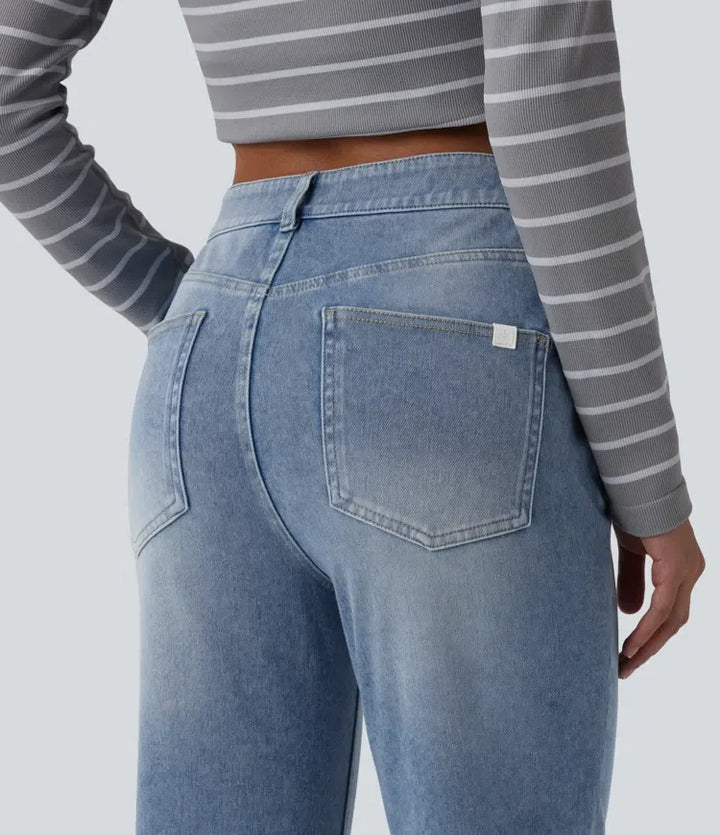Halara Flex med medelhög midja tvättad för vardag utsvängd jeans med fickor