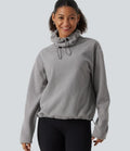 Hög hals dragsko långärmad rynksöm i fållen fleece vardaglig sweatshirt