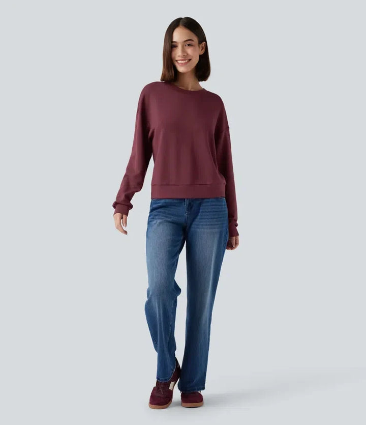 SpacerTek rund hals långärmad vridning-rygg vardaglig sweatshirt