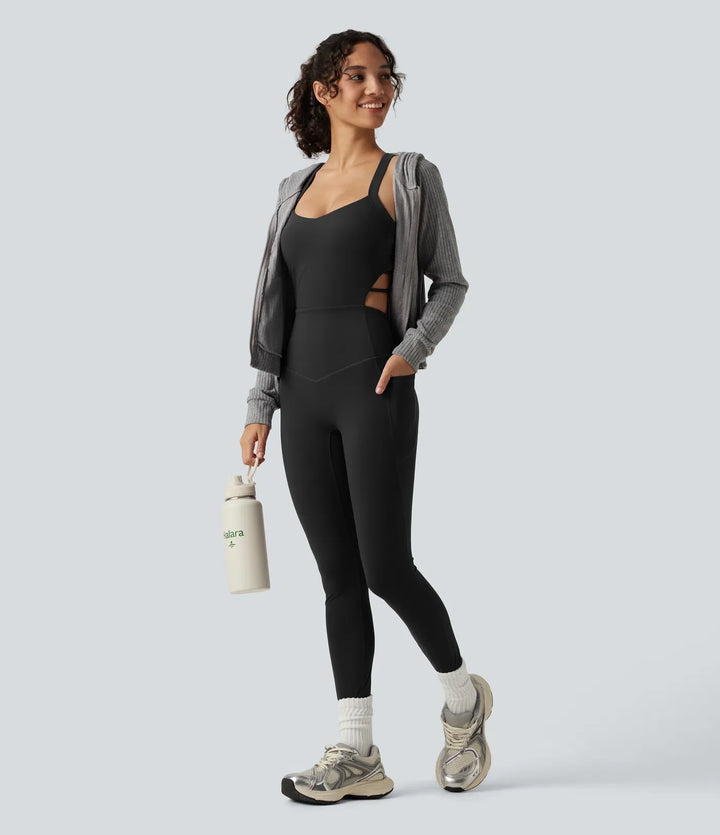 Halara UltraSculpt inbyggd bh magkontroll träning jumpsuit med fickor – Easy Peezy-utgåva
