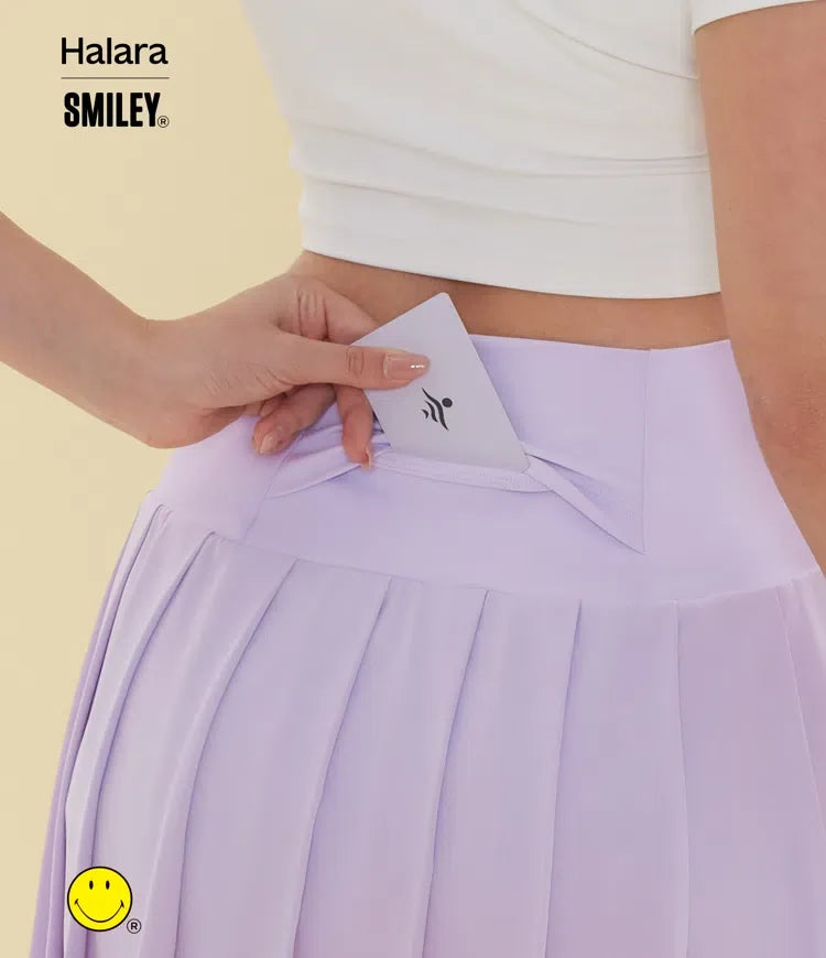 Halara X Smiley® Breezeful med hög midja plisserad 2-i-1 asymmetrisk fåll snabbtorkande mini danskjol med fickor