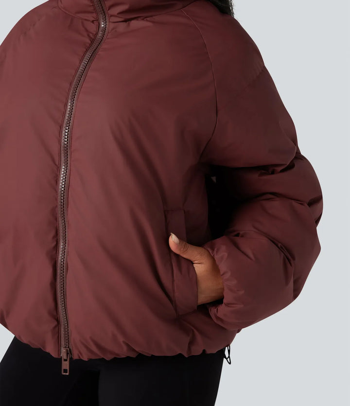 Hög hals dragsko fåll oversized vardaglig vadderad jacka med fickor