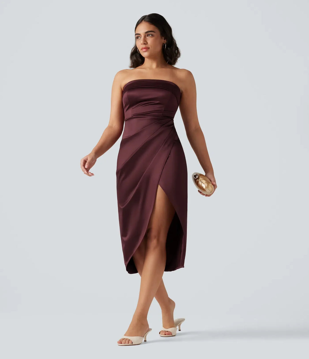 Tubmodell 2-i-1 figurnära satin midi festklänning
