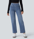 Lyckera Flex högmidjad fickor raka ben tvättad vardagsjeans