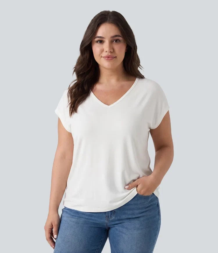 V-ringning kortärmad för vardag plusstorlek T-shirt