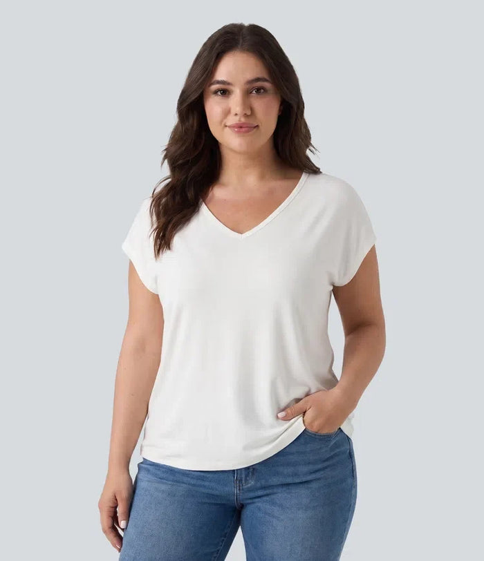 V-ringning kortärmad för vardag plusstorlek T-shirt