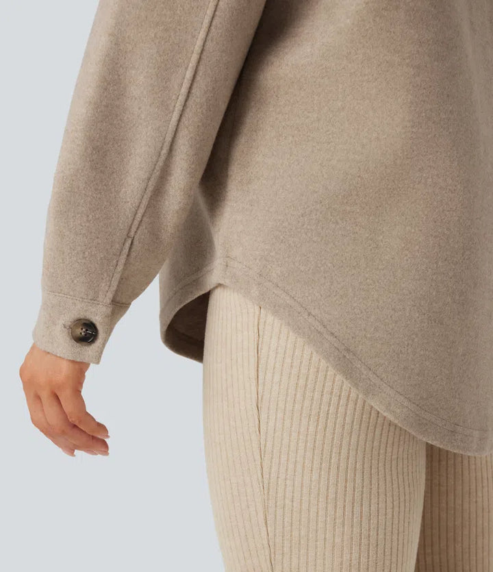 Långärmad fleece vardaglig jacka med fickor