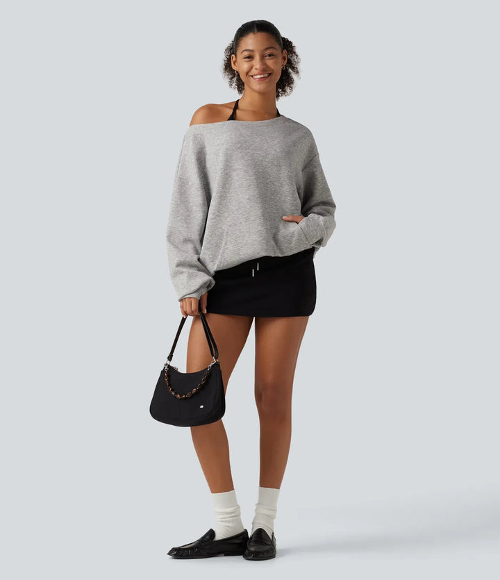 Enaxlad långärmad pullover vardaglig sweatshirt med ficka och tumhål