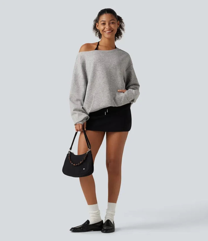 Enaxlad långärmad pullover vardaglig sweatshirt med ficka och tumhål