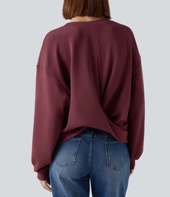 SpacerTek rund hals långärmad vridning-rygg vardaglig sweatshirt