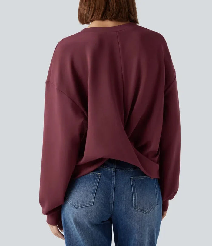SpacerTek rund hals långärmad vridning-rygg vardaglig sweatshirt