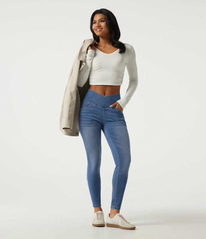Lyckera Flex högmidjad magkontroll crossover skinny vardagsjeans med fickor