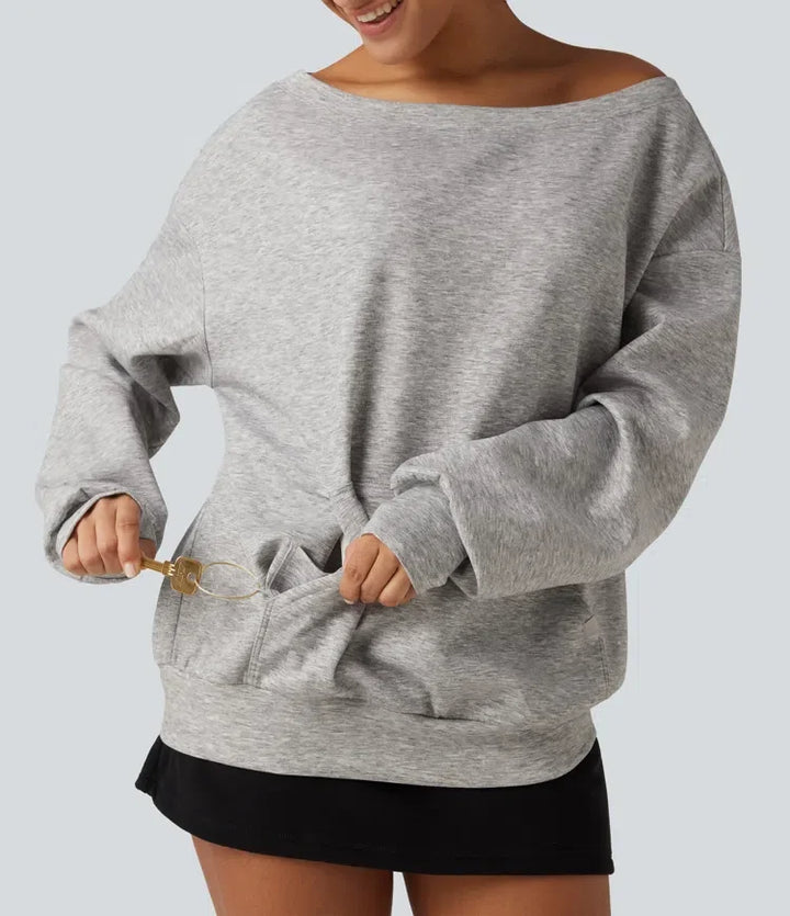 Enaxlad långärmad pullover vardaglig sweatshirt med ficka och tumhål