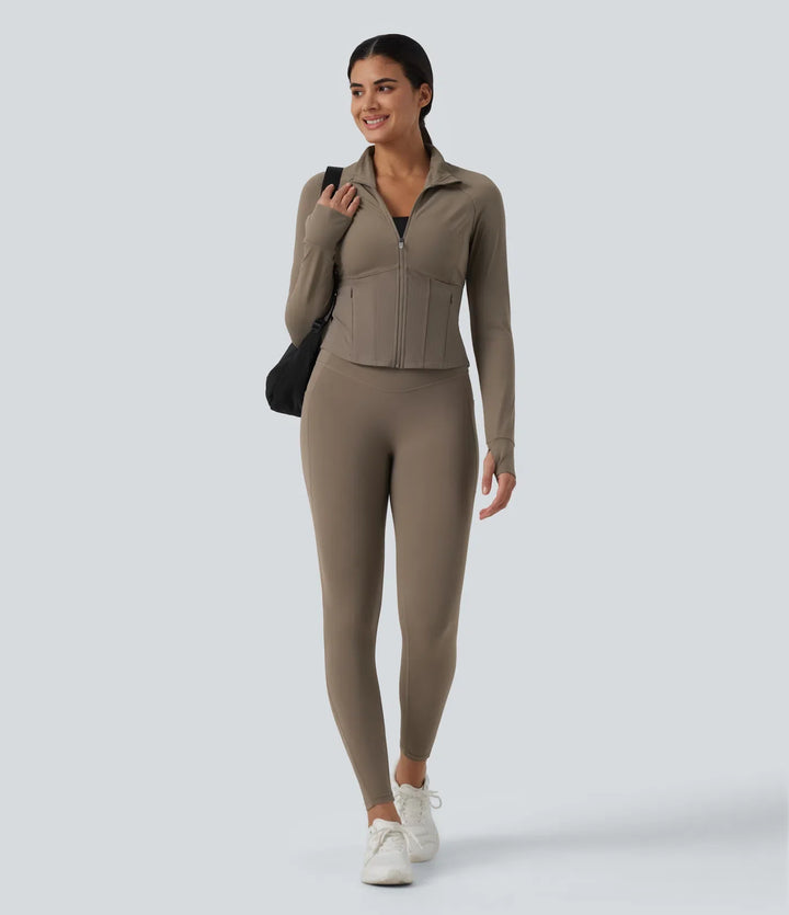 Lyckera UltraSculpt InstantCool ståkrage raglan tumhål rundad fåll yogajacka med fickor