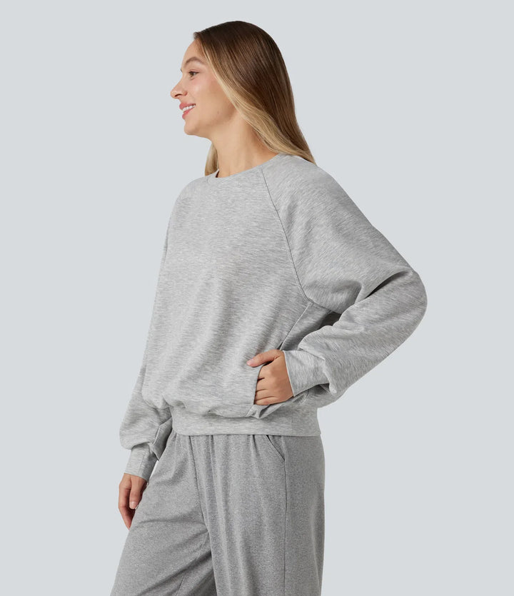 Rund hals långärmad skuren-ut vardaglig sweatshirt med fickor